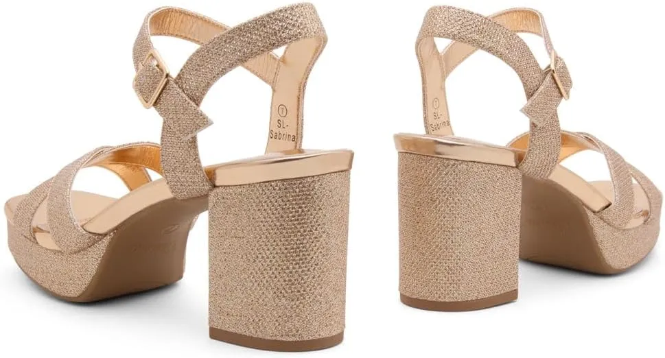 Shoe Land SL-Sabrina Women's Platform Heels, 3-Inch Chunky Block Heeled Sandals, Square Open Toe Ankle Strappy Dressy Heels for Prom, Wedding, Party, and Evening