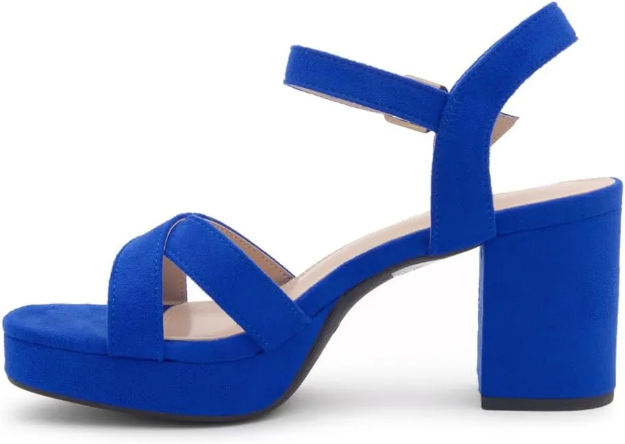 Shoe Land SL-Sabrina Women's Platform Heels, 3-Inch Chunky Block Heeled Sandals, Square Open Toe Ankle Strappy Dressy Heels for Prom, Wedding, Party, and Evening