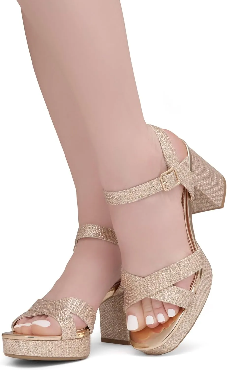 Shoe Land SL-Sabrina Women's Platform Heels, 3-Inch Chunky Block Heeled Sandals, Square Open Toe Ankle Strappy Dressy Heels for Prom, Wedding, Party, and Evening