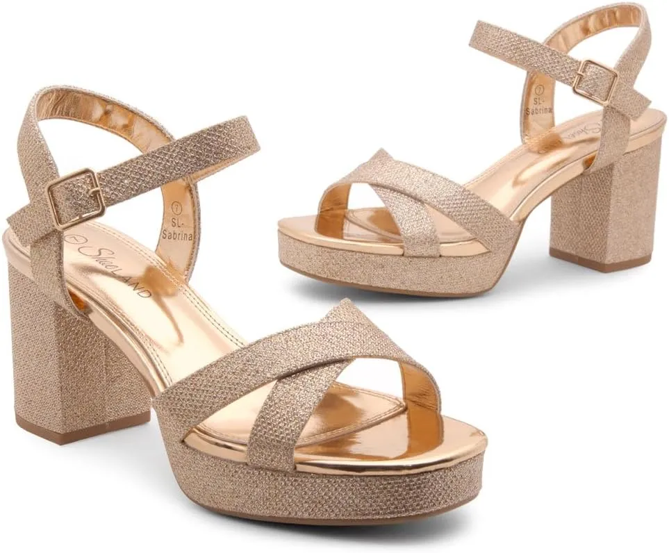Shoe Land SL-Sabrina Women's Platform Heels, 3-Inch Chunky Block Heeled Sandals, Square Open Toe Ankle Strappy Dressy Heels for Prom, Wedding, Party, and Evening