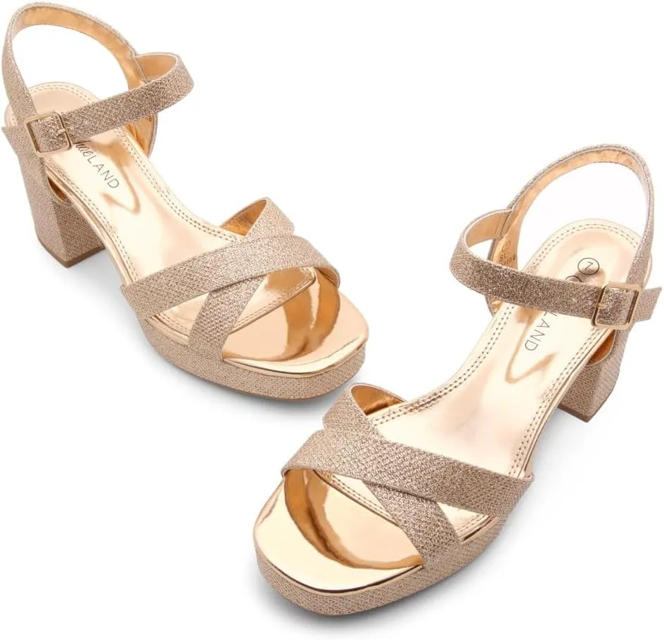 Shoe Land SL-Sabrina Women's Platform Heels, 3-Inch Chunky Block Heeled Sandals, Square Open Toe Ankle Strappy Dressy Heels for Prom, Wedding, Party, and Evening