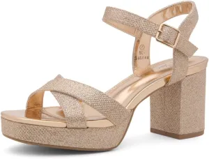 Shoe Land SL-Sabrina Women's Platform Heels, 3-Inch Chunky Block Heeled Sandals, Square Open Toe Ankle Strappy Dressy Heels for Prom, Wedding, Party, and Evening