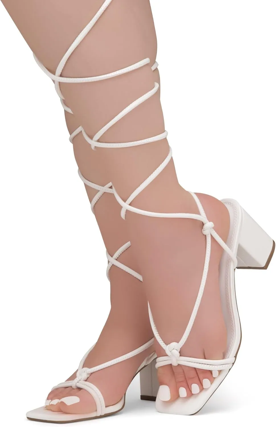 Shoe Land SL-Sweets Women's Lace-Up Chunky Low Heels, Strappy Ankle Wrap Tie-Up Block Short Heels – Semi-Casual Heeled Sandals for Prom Wedding and Party