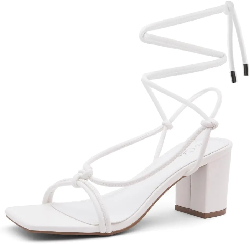 Shoe Land SL-Sweets Women's Lace-Up Chunky Low Heels, Strappy Ankle Wrap Tie-Up Block Short Heels – Semi-Casual Heeled Sandals for Prom Wedding and Party