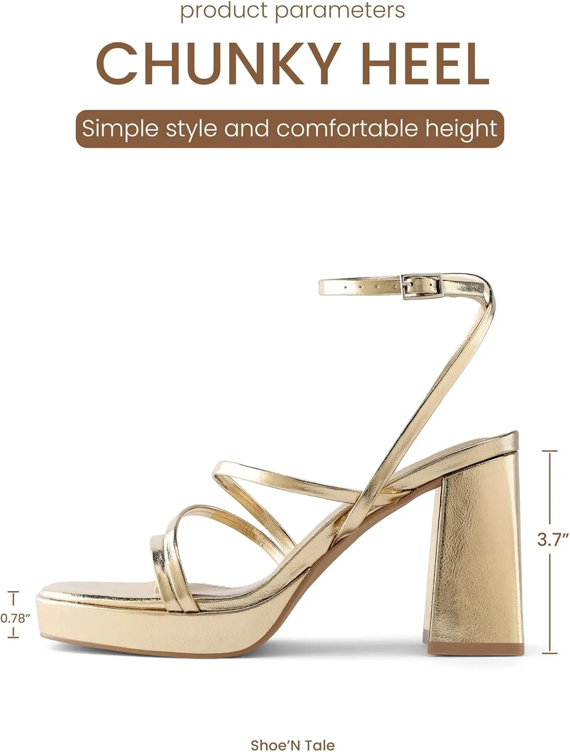 Shoe'N Tale Platform Heels for Women Strappy Block Chunky Heels Square Toe Ankle Buckle Sandals