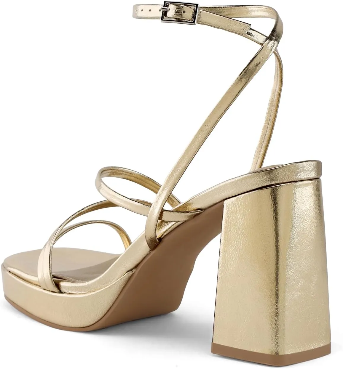 Shoe'N Tale Platform Heels for Women Strappy Block Chunky Heels Square Toe Ankle Buckle Sandals