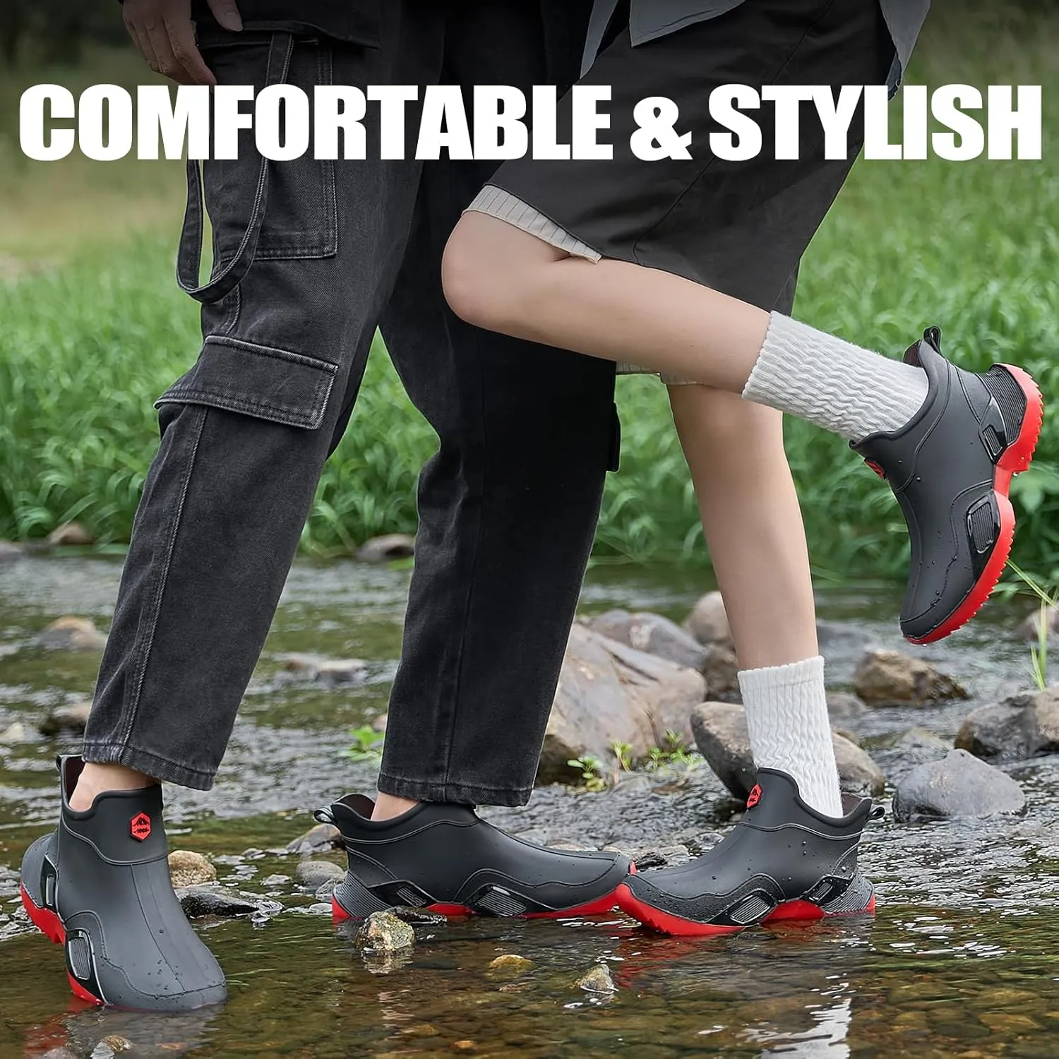 Short rain boots women waterproof deck boots for men ankle fishing boot comfortable garden work shoes lightweight chelsea boot for Boating Camping Sailing
