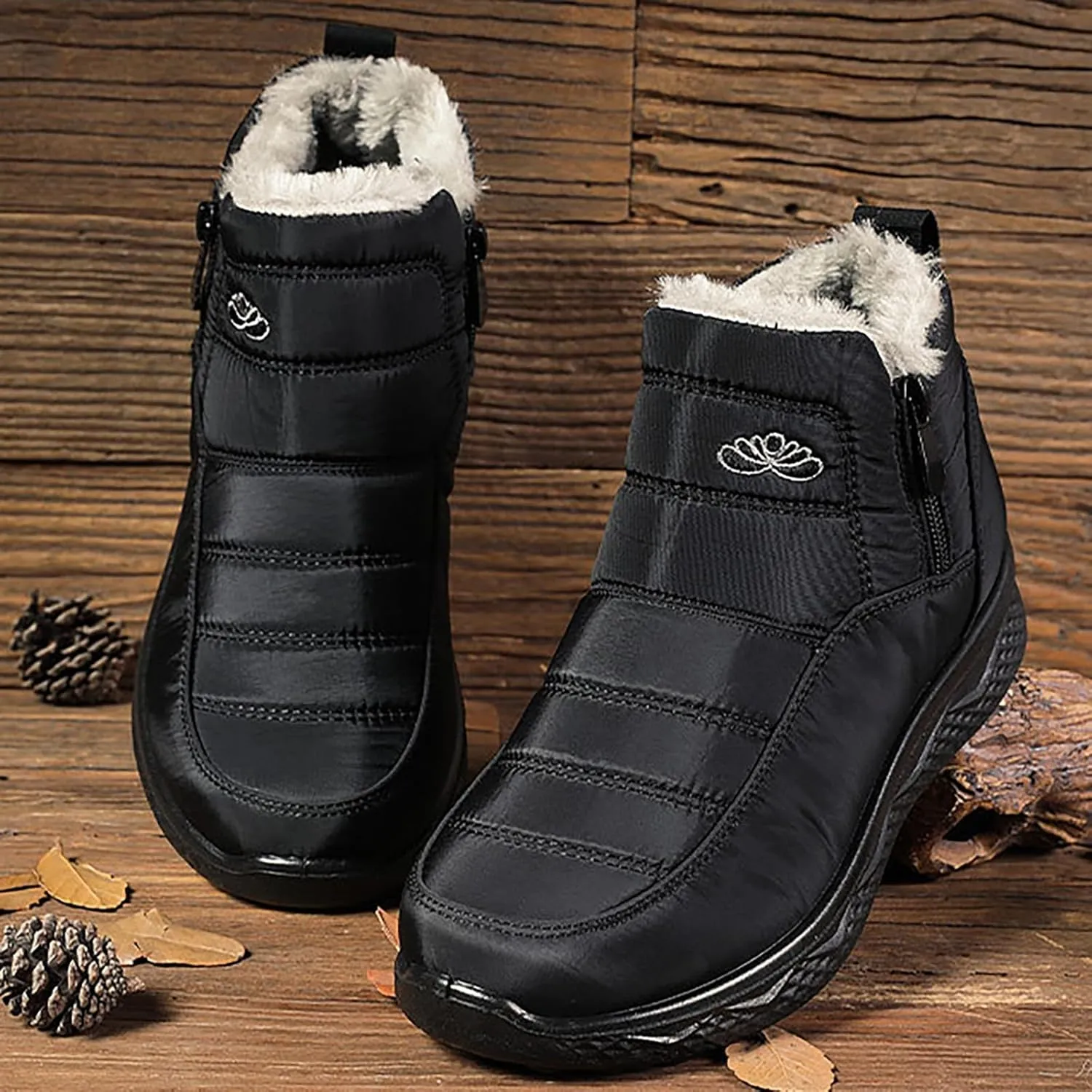 Snow Boots for Couples Waterproof Insulated Women's Warm Sheepskin-Lined Boots Men Winter Ankle Boots Slip-on Short Fur Lined Boot Comfort Orthopedic Fuzzy Thermal Booties Arch Support Shoes