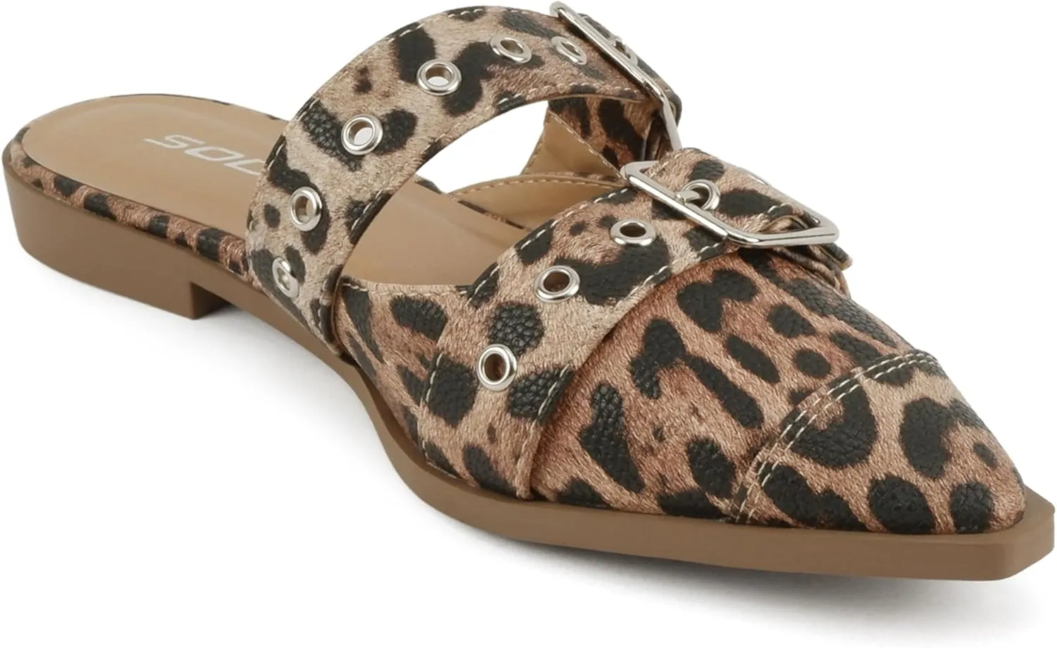 Soda Usual ~ Women Pointed Toe Slip-On Low Heel Mule with Buckle Straps