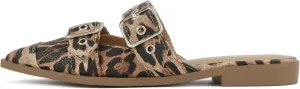 Soda Usual ~ Women Pointed Toe Slip-On Low Heel Mule with Buckle Straps