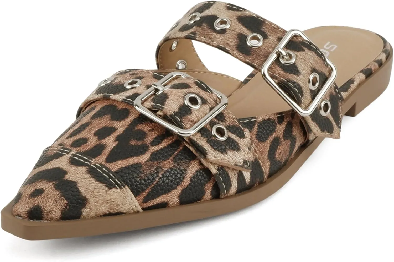 Soda Usual ~ Women Pointed Toe Slip-On Low Heel Mule with Buckle Straps