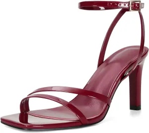 SOVANYOU Heeled Sandals for Women Dressy Square Open Toe Strappy High Heels with Ankle Strap for Wedding Party Daily Wear