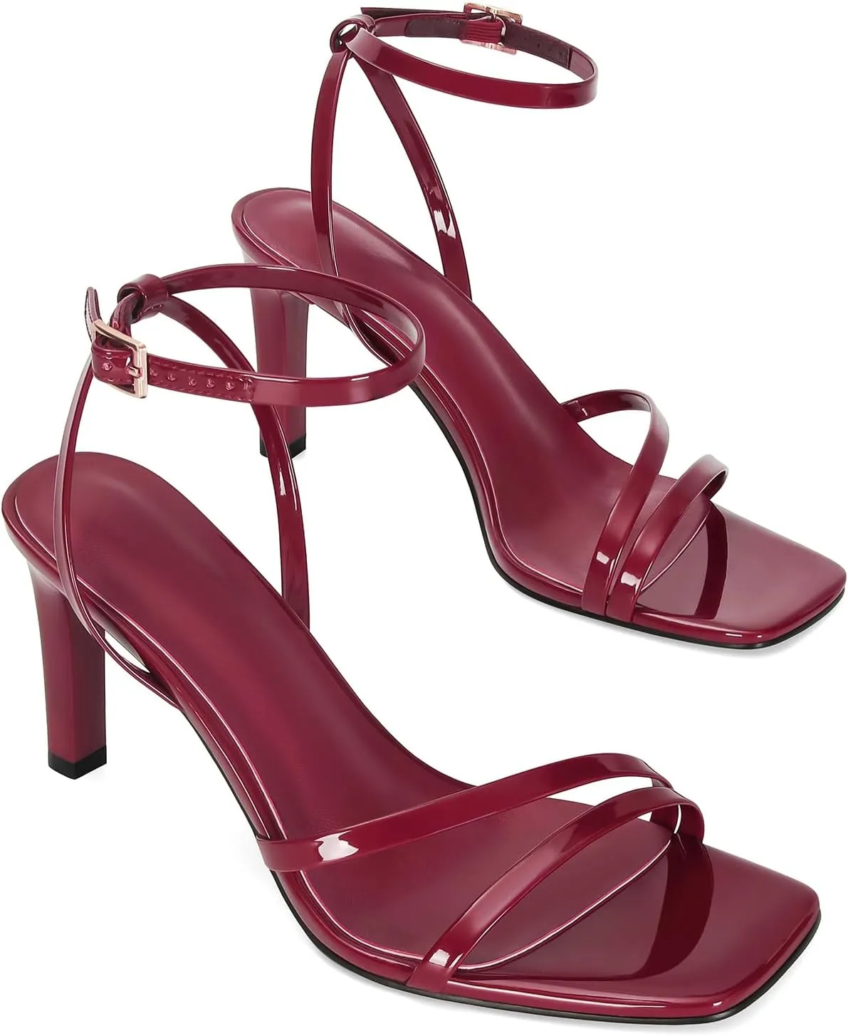 SOVANYOU Heeled Sandals for Women Dressy Square Open Toe Strappy High Heels with Ankle Strap for Wedding Party Daily Wear