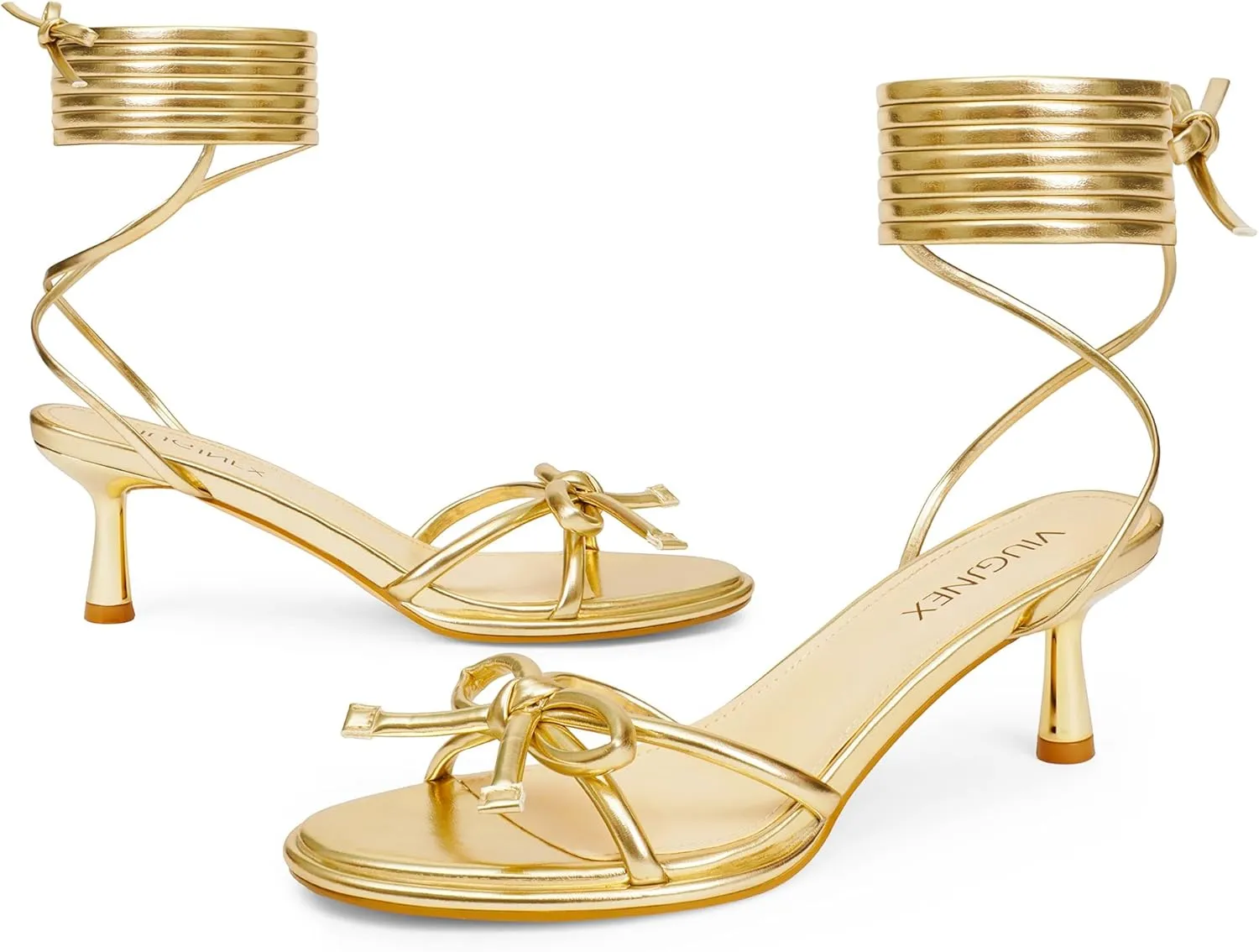 Strappy Heels Bow Tie Kitten Heels for Women Lace up Sandals Rounded Toe Party Dressy Prom Shoes