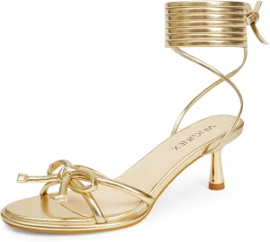 Strappy Heels Bow Tie Kitten Heels for Women Lace up Sandals Rounded Toe Party Dressy Prom Shoes