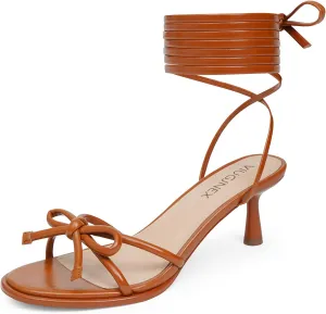 Strappy Heels Bow Tie Kitten Heels for Women Lace up Sandals Rounded Toe Party Dressy Prom Shoes
