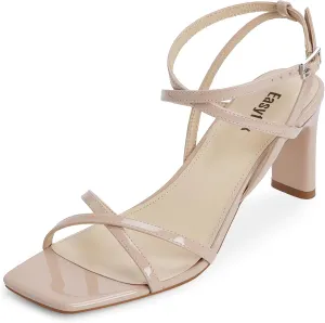Strappy Heels for Women Square Open Toe Chunky High Heels Ankle Strap Sandals Comfort Dress Party Wedding Shoes