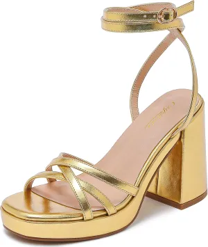 Strappy Platform Heels for Women Heeled Sandals with Lace Up Ankle Strap Square Open Toe Block Heels for Wedding Work Party Prom Dress