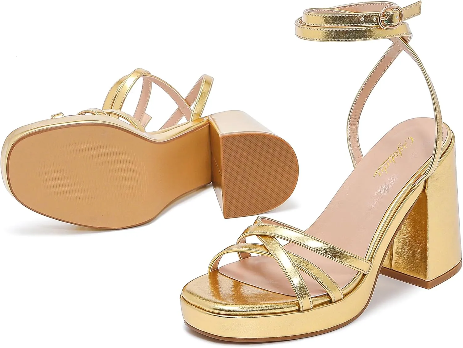 Strappy Platform Heels for Women Heeled Sandals with Lace Up Ankle Strap Square Open Toe Block Heels for Wedding Work Party Prom Dress