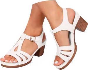 Summer Chunky Block Heels Sandals for Women2025 Open Toe Solid Color Hollow Classic Casual Fashionable High Heels Shoes Comfortable Backless Mules Adjustable Slide Walking Shoes