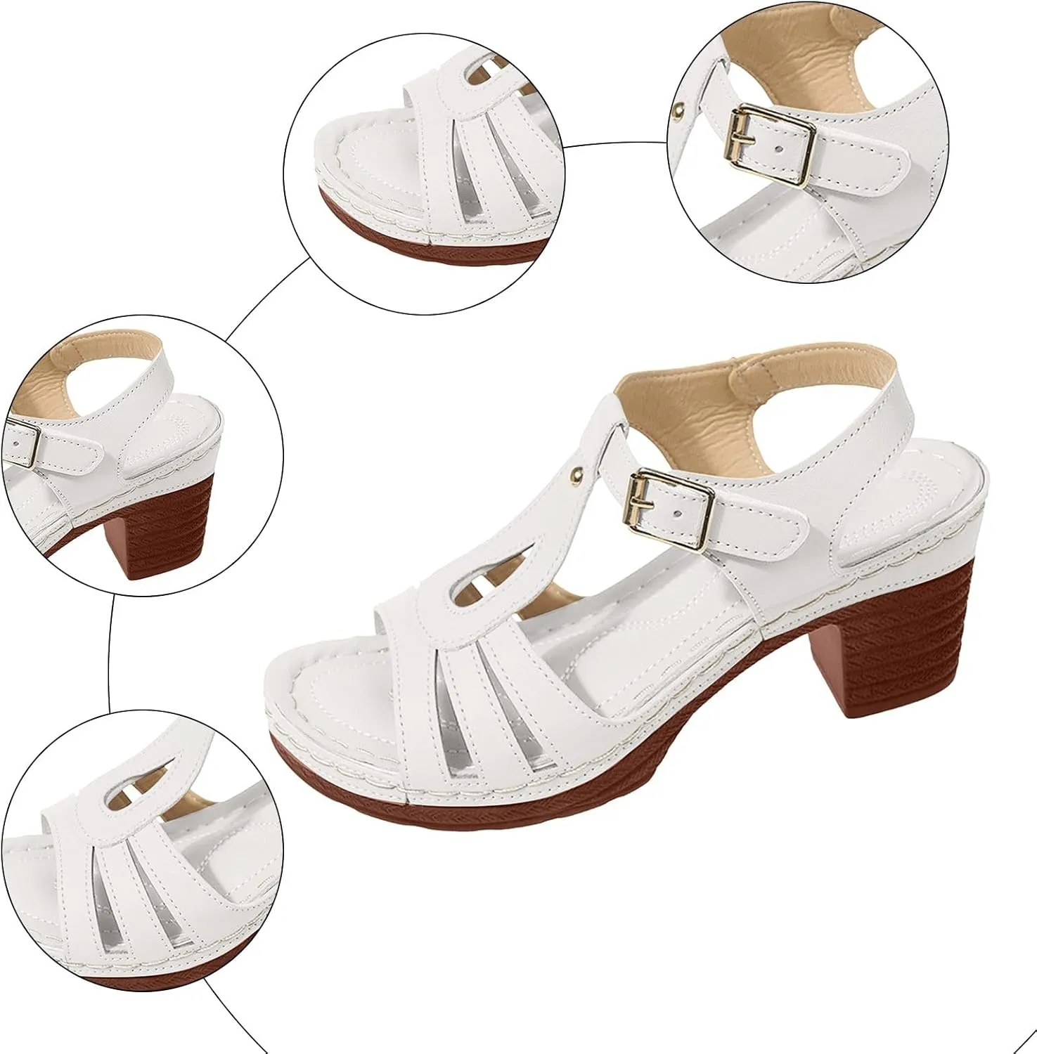 Summer Chunky Block Heels Sandals for Women2025 Open Toe Solid Color Hollow Classic Casual Fashionable High Heels Shoes Comfortable Backless Mules Adjustable Slide Walking Shoes