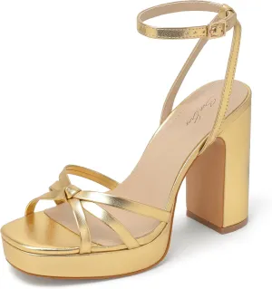 sun gurg Strappy Platform Heels for Women Square Open Toe Chunky High Heels Multicolored Ankle Strap Block Heeled Sandals for Prom Wedding Date Night