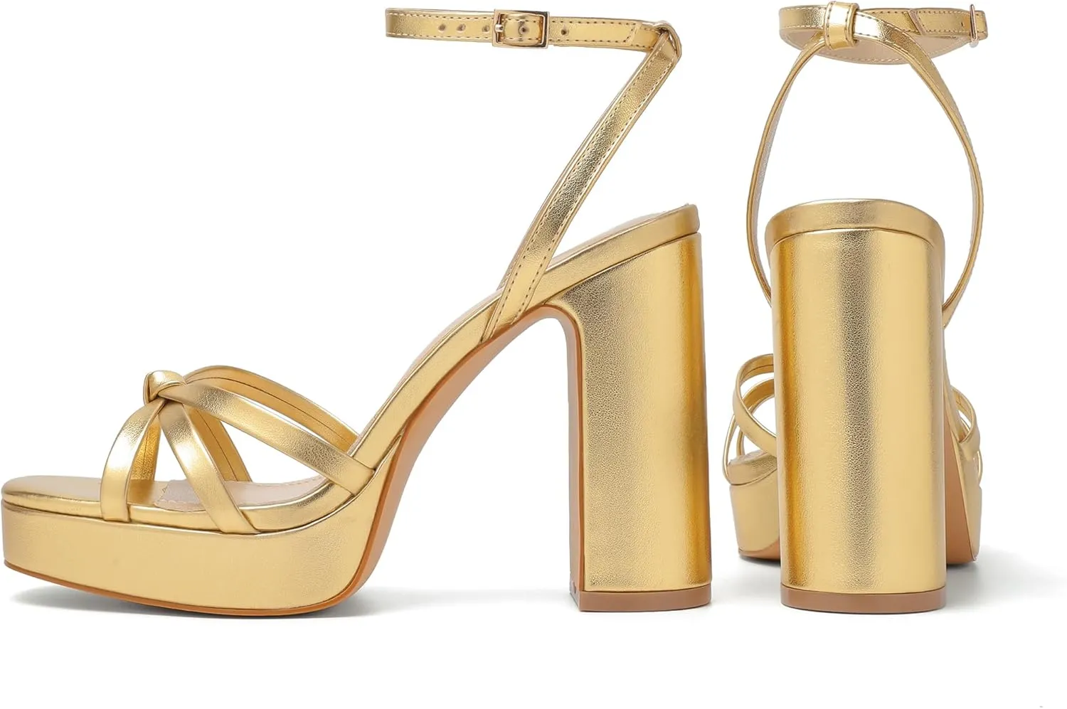 sun gurg Strappy Platform Heels for Women Square Open Toe Chunky High Heels Multicolored Ankle Strap Block Heeled Sandals for Prom Wedding Date Night