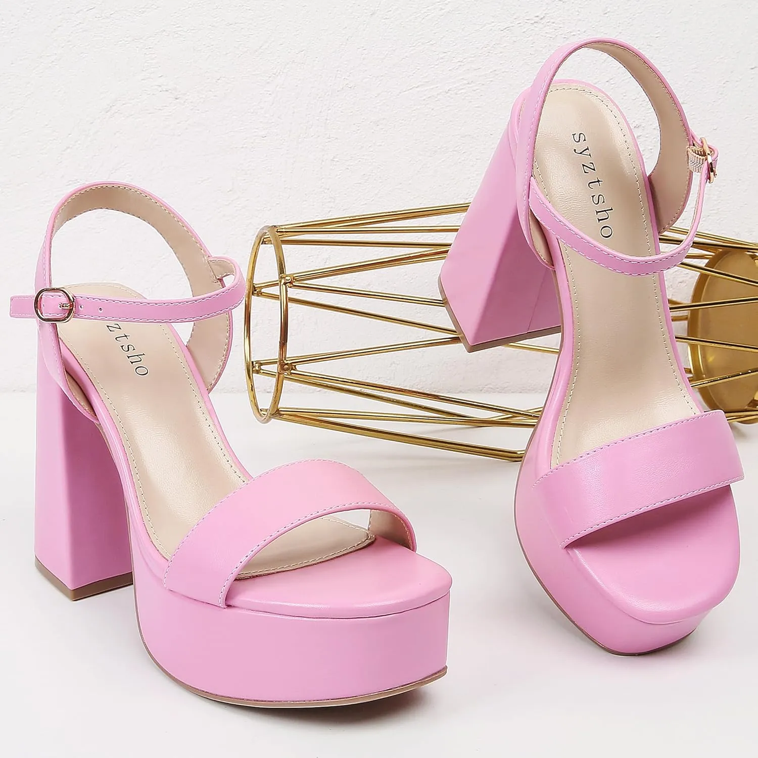 syztsho Platform Heels for Women Chunky High Heel Sandals Ankle Strap Open Toe Pump Wedding Sexy Block Heel Sdndals