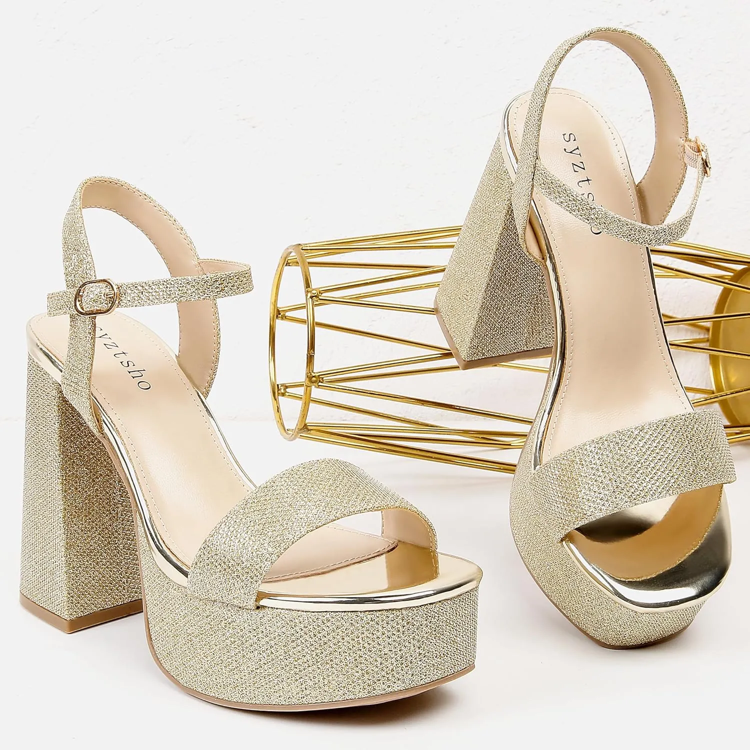 syztsho Platform Heels for Women Chunky High Heel Sandals Ankle Strap Open Toe Pump Wedding Sexy Block Heel Sdndals