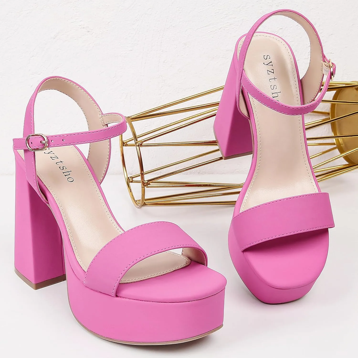 syztsho Platform Heels for Women Chunky High Heel Sandals Ankle Strap Open Toe Pump Wedding Sexy Block Heel Sdndals