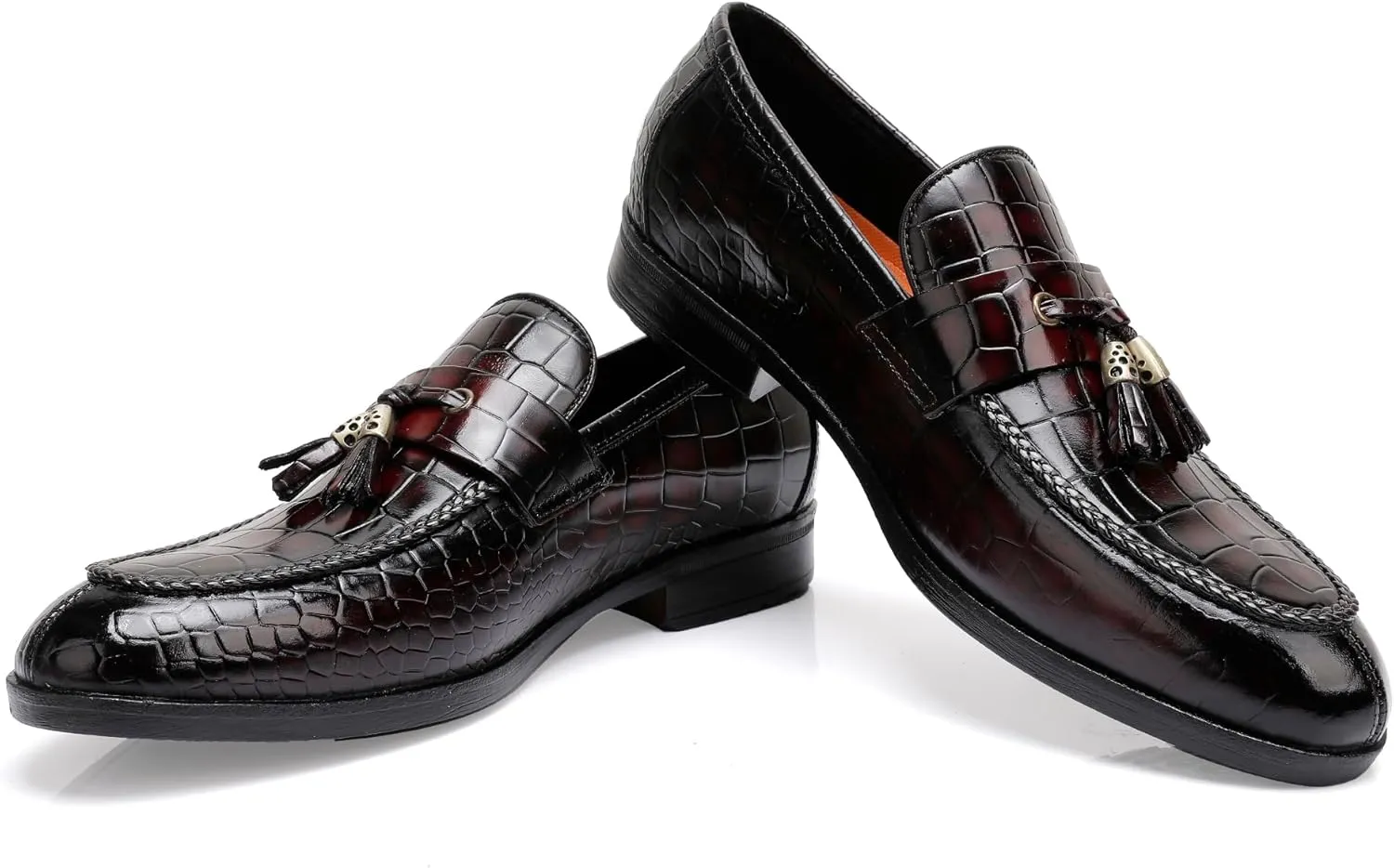 Tassel Loafers for Men, Crocodile Pattern Dress Shoes with Tassel Casual Classic Penny Loafers