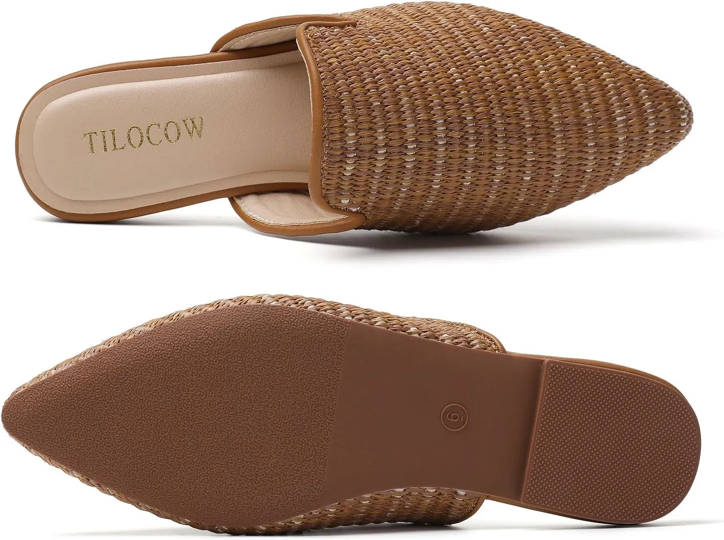 Tilocow Mules for Woman Comfortable Pointed Toe Backless Loafers Flat Mule Business Casual Shoes Slides Slip on
