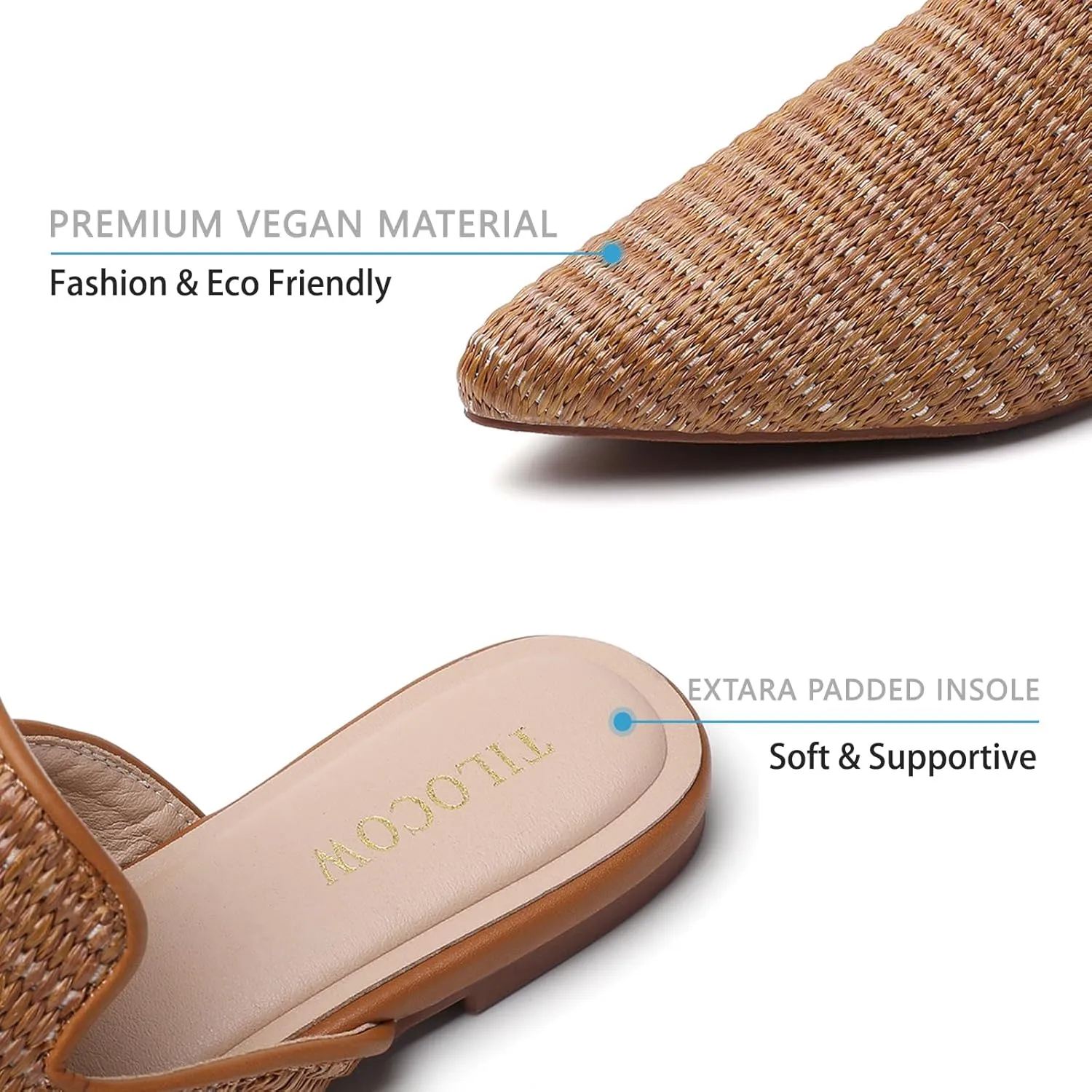 Tilocow Mules for Woman Comfortable Pointed Toe Backless Loafers Flat Mule Business Casual Shoes Slides Slip on