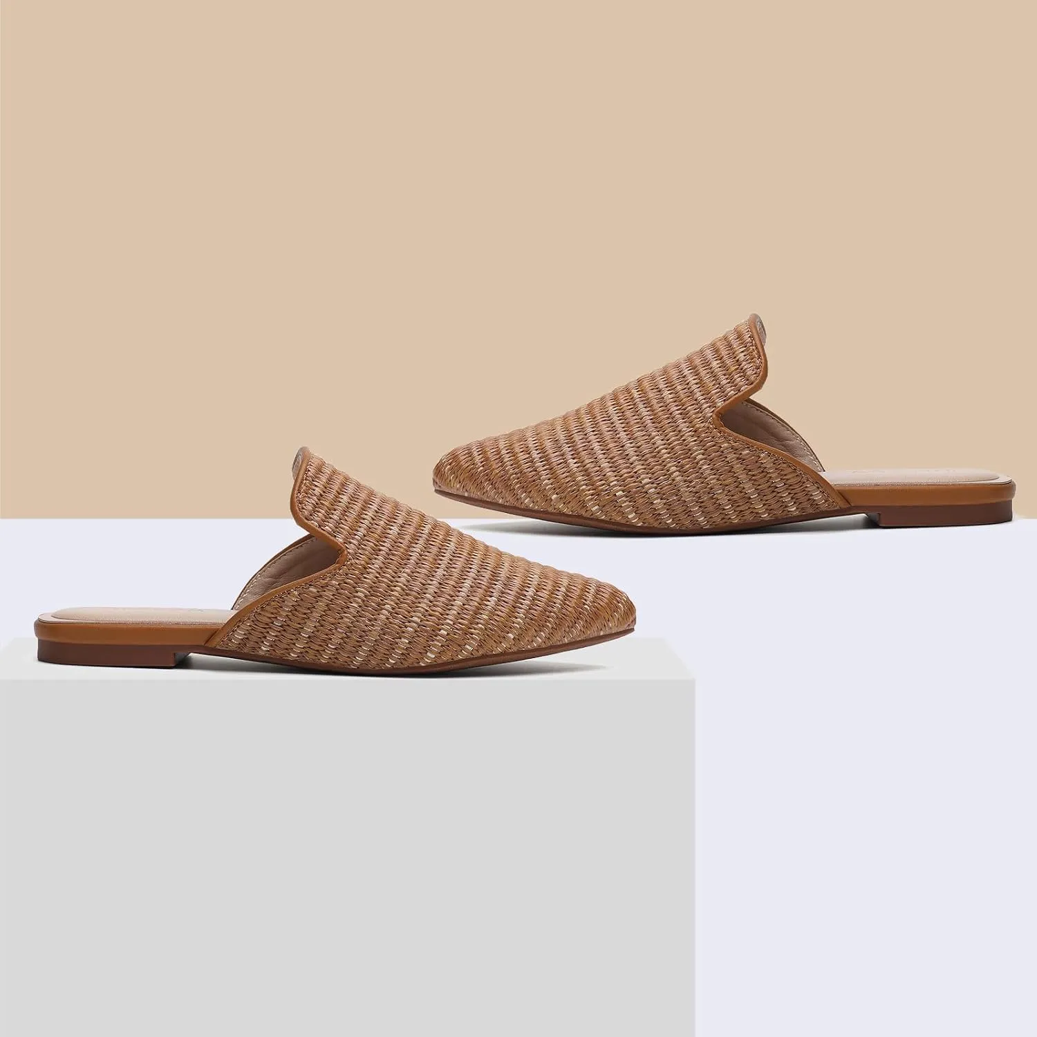 Tilocow Mules for Woman Comfortable Pointed Toe Backless Loafers Flat Mule Business Casual Shoes Slides Slip on