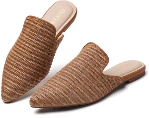 Tilocow Mules for Woman Comfortable Pointed Toe Backless Loafers Flat Mule Business Casual Shoes Slides Slip on