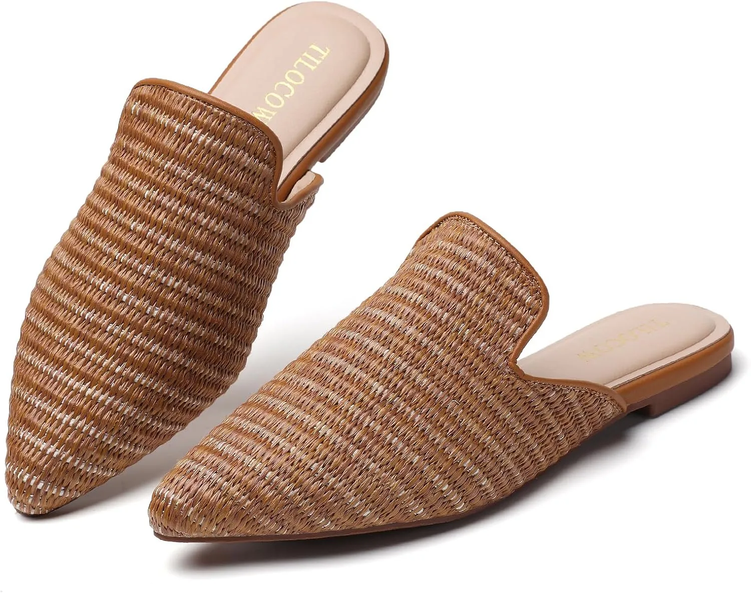 Tilocow Mules for Woman Comfortable Pointed Toe Backless Loafers Flat Mule Business Casual Shoes Slides Slip on