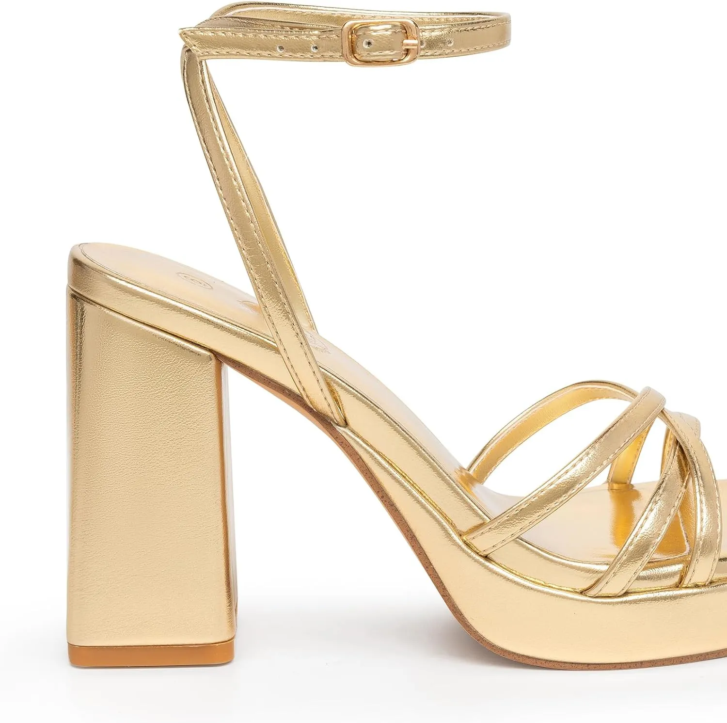 Trary Gold & White Heels - Square Toe, 3 inch Platform, Strappy & Block Heels for Wide Feet, Ankle Strap Y2k Shoes for Prom