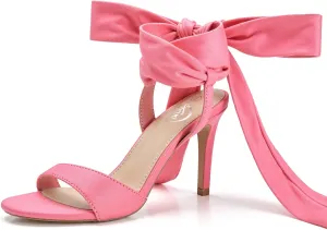 Trary Pink Purple Nude Red Black Heels for Women, Lace Up Chunky Heels for Women, Strappy Heels for Women Sandals, High Platform Stripper Heels, Comfortable Wide Width Tie Up Heels 3 Inch Open Toe