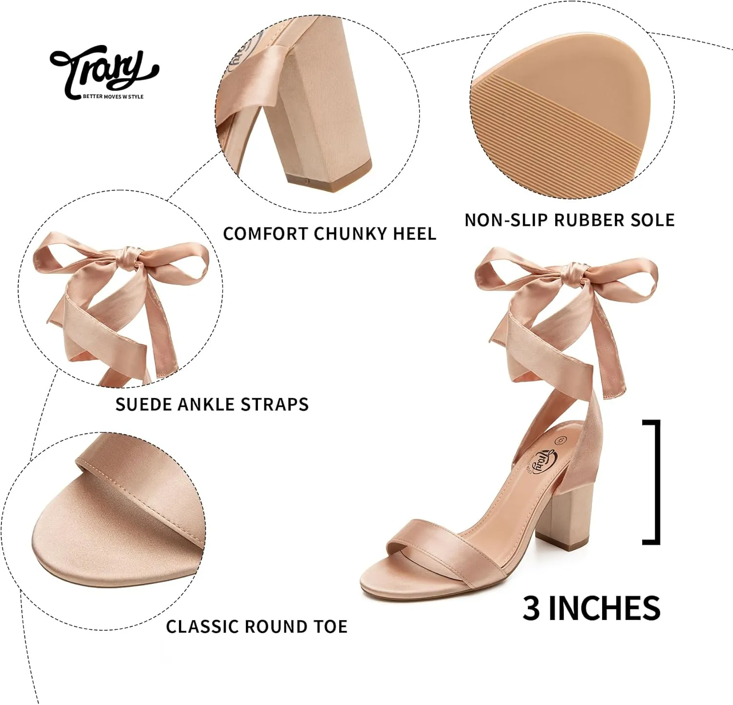 Trary Pink Purple Nude Red Black Heels for Women, Lace Up Chunky Heels for Women, Strappy Heels for Women Sandals, High Platform Stripper Heels, Comfortable Wide Width Tie Up Heels 3 Inch Open Toe