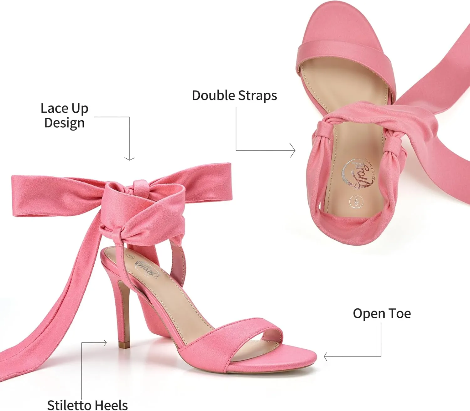 Trary Pink Purple Nude Red Black Heels for Women, Lace Up Chunky Heels for Women, Strappy Heels for Women Sandals, High Platform Stripper Heels, Comfortable Wide Width Tie Up Heels 3 Inch Open Toe