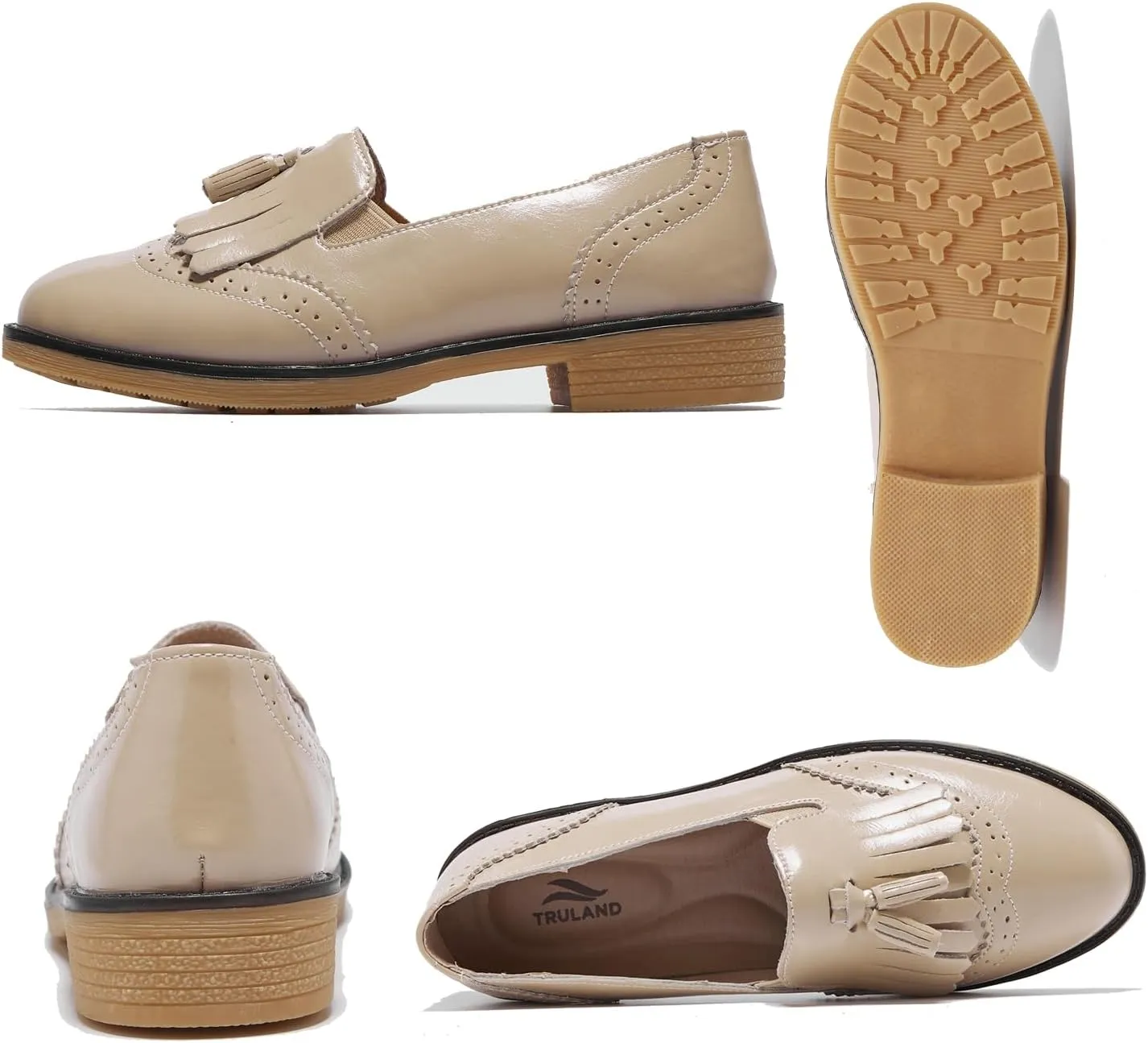 TRULAND Women’s Leather Penny Loafers – Slip On Wingtip Oxfords Tassel Loafers Comfortable Casual Dressy Shoes for Office Work
