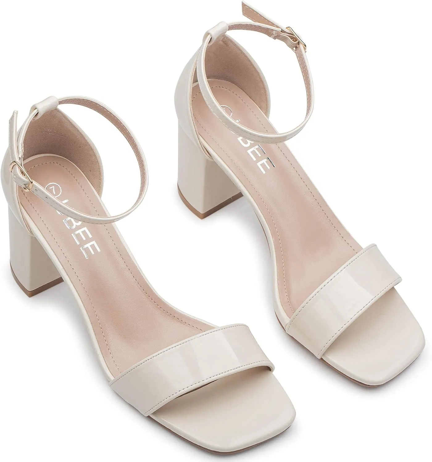 UBEE Nude High Heels Women's open toe ankle strap Thick heel Pump Sandals Party wedding Buckle Sandals