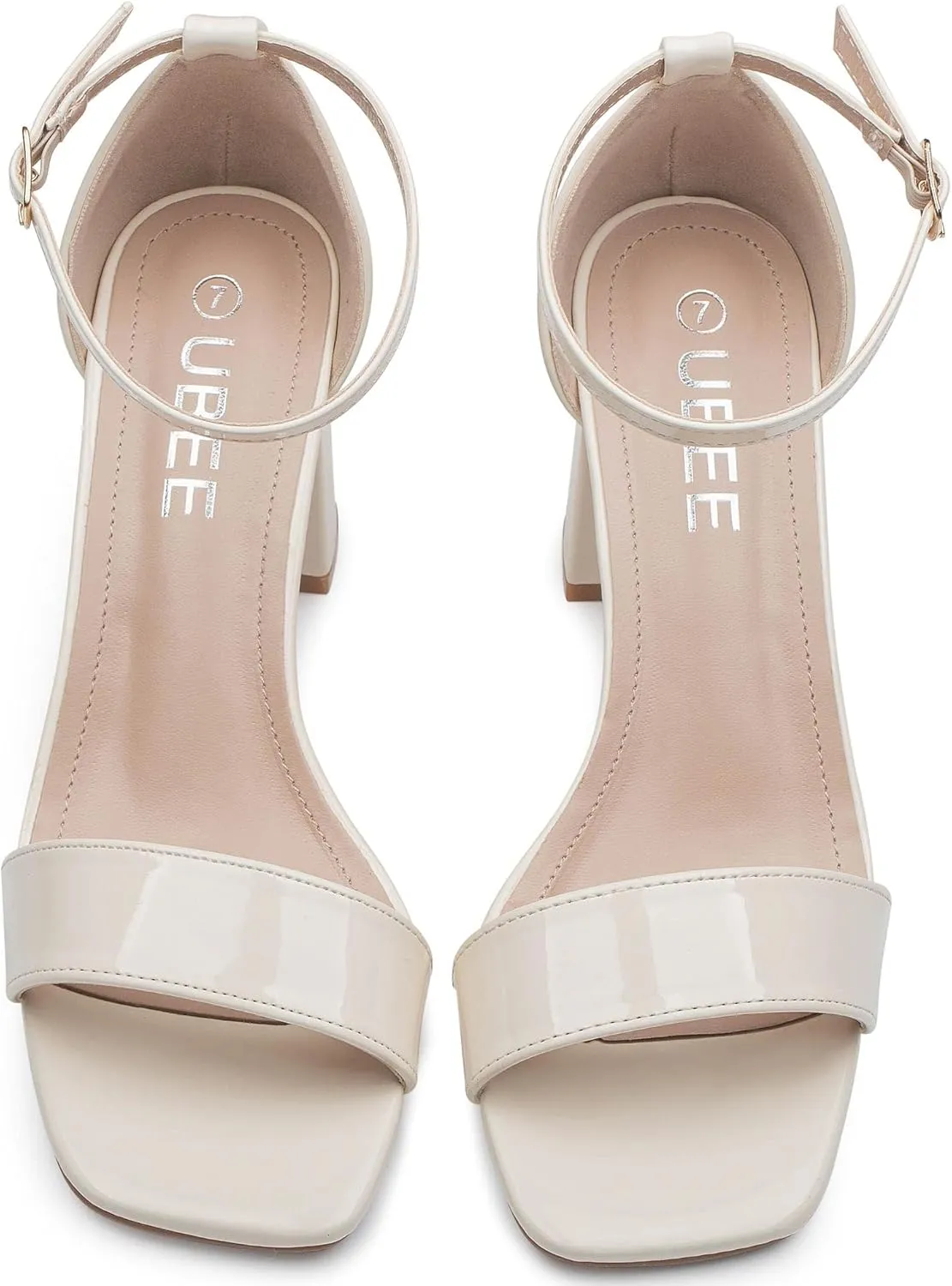 UBEE Nude High Heels Women's open toe ankle strap Thick heel Pump Sandals Party wedding Buckle Sandals