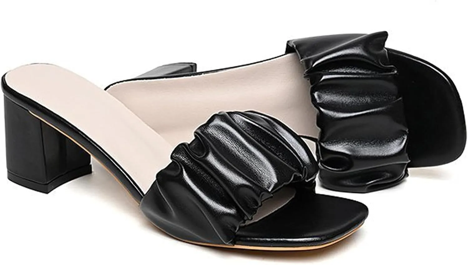 URLECHS Women's Open Toe Square Chunky High Heel Sandals,Lightweight Comfortable Slip On Mule Sandals Casual Fashion Dress Pumps