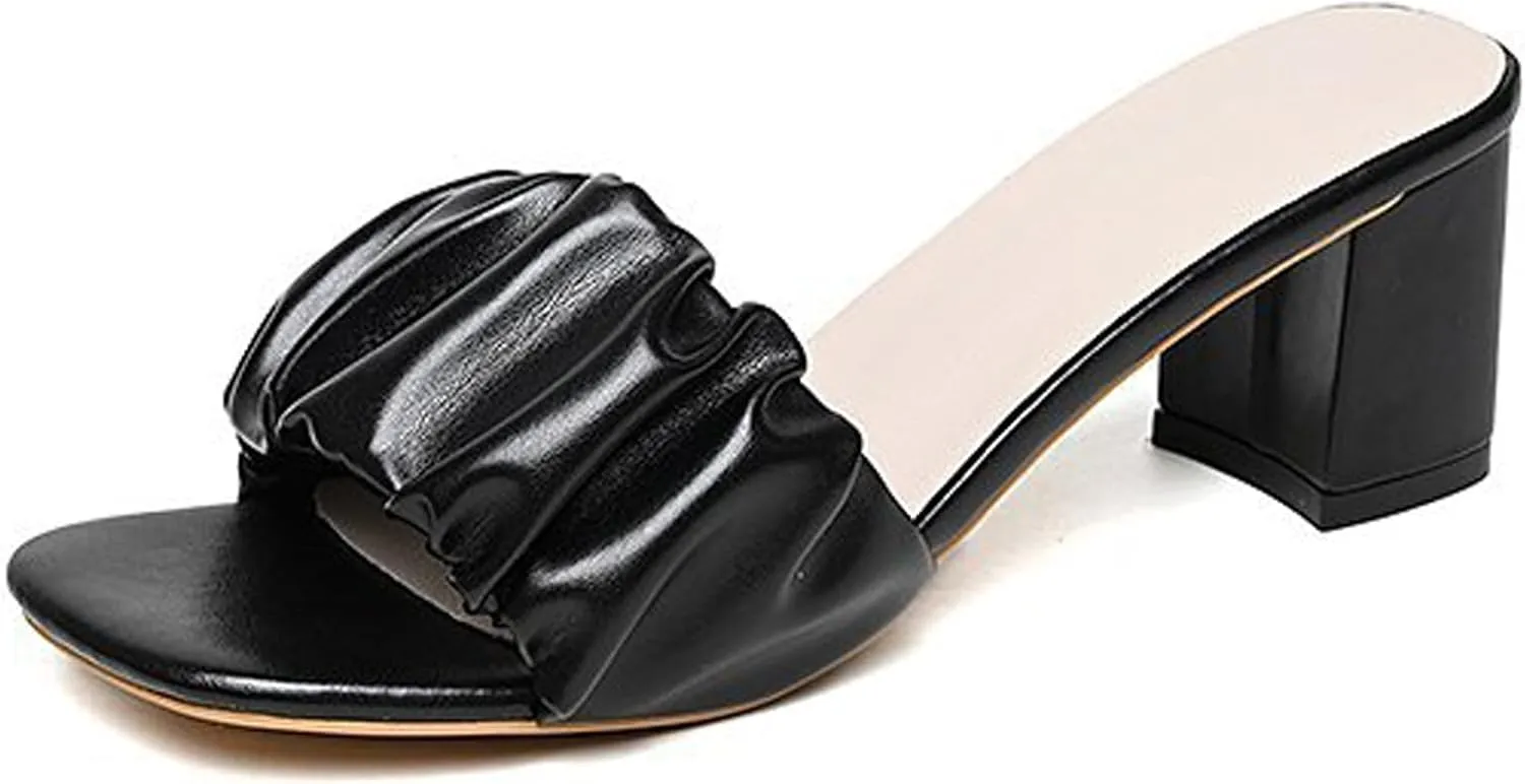 URLECHS Women's Open Toe Square Chunky High Heel Sandals,Lightweight Comfortable Slip On Mule Sandals Casual Fashion Dress Pumps