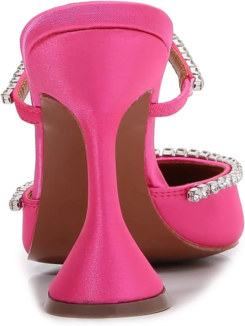 Vertundy Women's Mule Heels Rhinestones Strappy Stiletto Slide Pumps Slip On Sexy High Heels Sandals Closed Pointed Toe Backless Dressy Wedding Party Summer Shoes