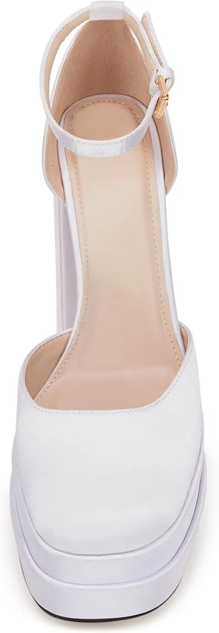 VETASTE Womens Platform Chunky High Block Heels Ankle Strap Party Wedding Dress Pumps Shoes