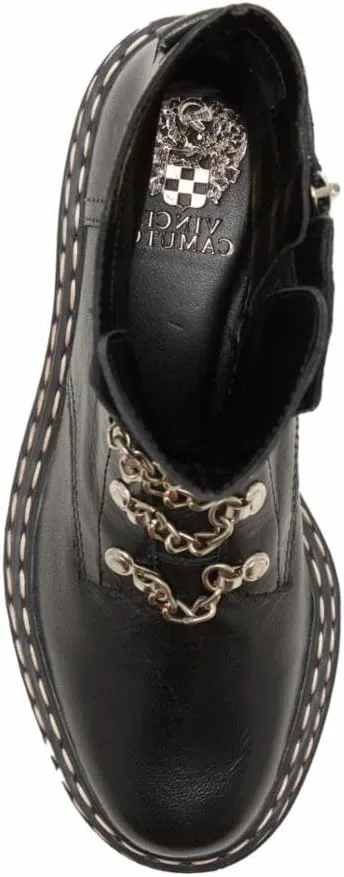 Vince Camuto Popinta Black Soft Goat Side Zipper Rounded Toe Chain Detailed Boot