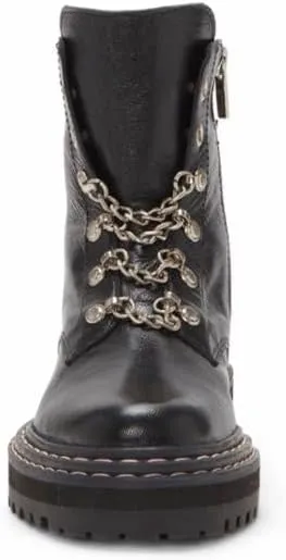 Vince Camuto Popinta Black Soft Goat Side Zipper Rounded Toe Chain Detailed Boot