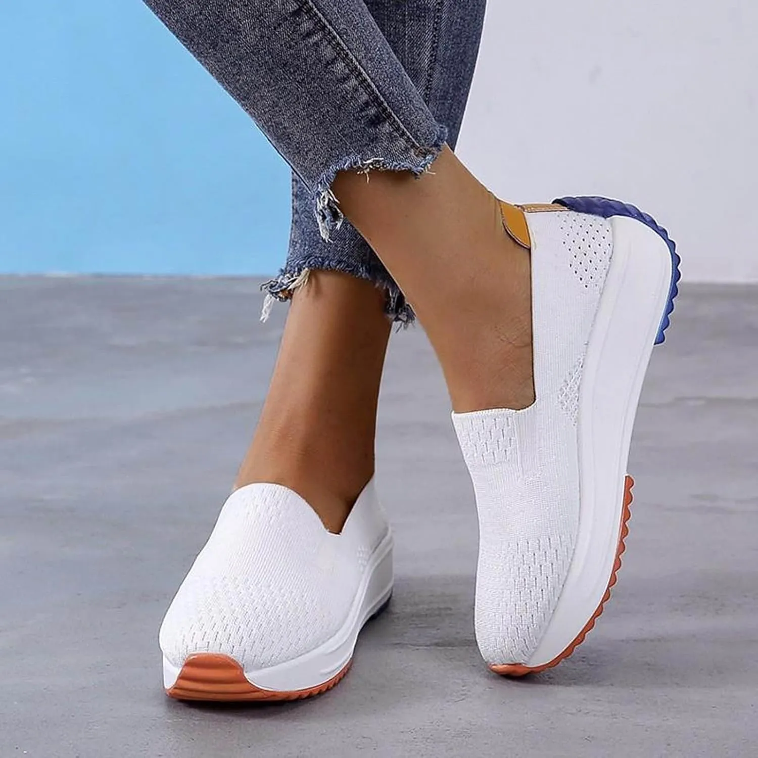 Wedge Sandals For Women 2025 Casual Dressy Summer Slip on Knitted Ankle Strap Platform Wedges Walking Shoes Women's Round Head Comfortable Loafers Breathable Lightweight Comfort Low Heels Canvas
